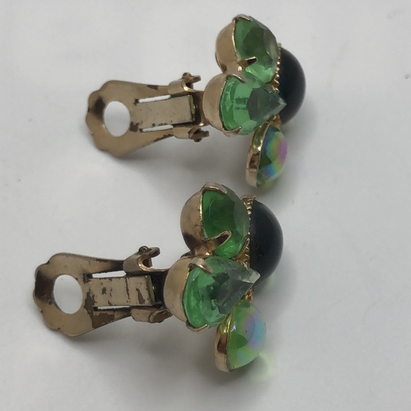 VTG Clip On Dimensional Green Art Glass Earrings - Picture 2 of 7
